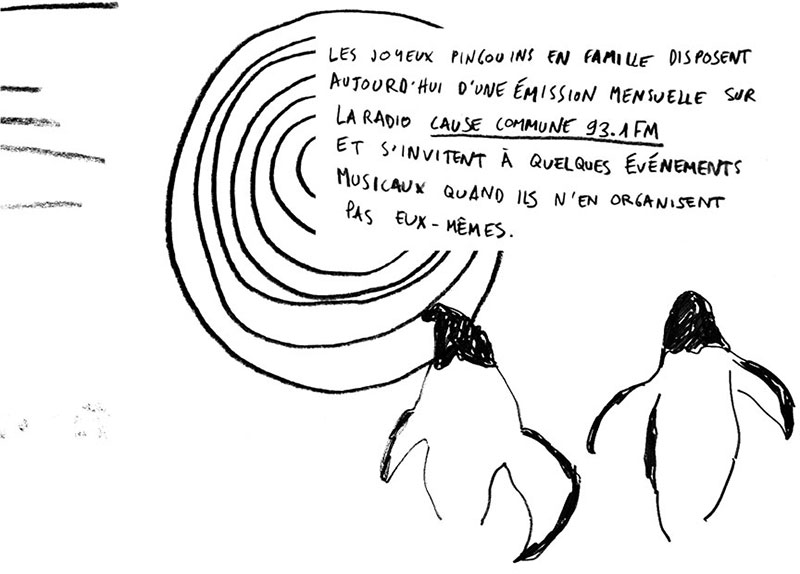 Des pingouins expérimentant ce que la vie a à leur offrir - un dessin